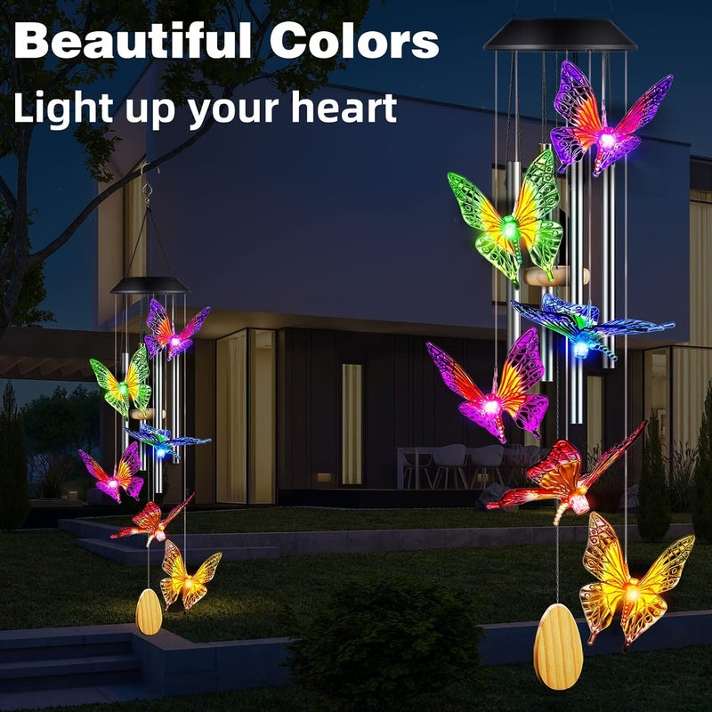 DesGully Butterfly Solar Wind Chimes with Aluminum Tubes - Color Changing Wind Chimes for Outside - Thanksgiving Gift - Image 3